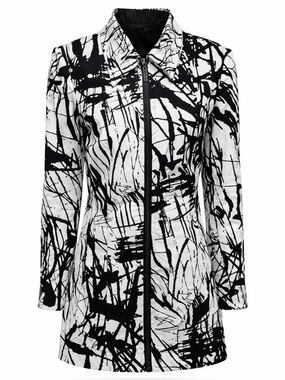 Red Coral Abstract Print Zip Jacket Black White Medium